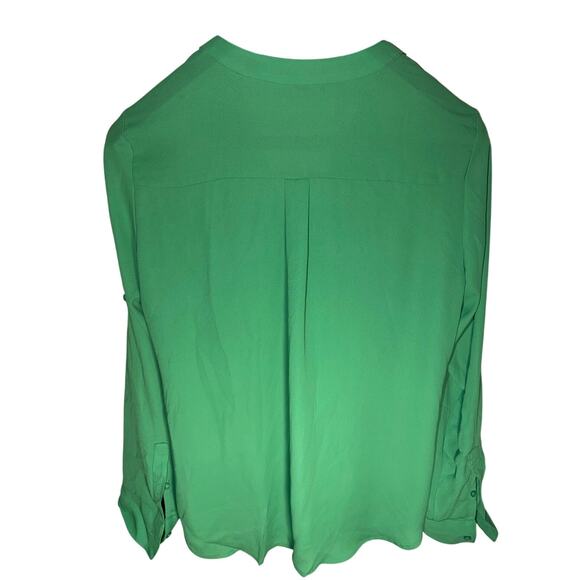 Express Green Portofino Blouse SZ S โ Roll Tab Sleeves Zip Front - Picture 2 of 8